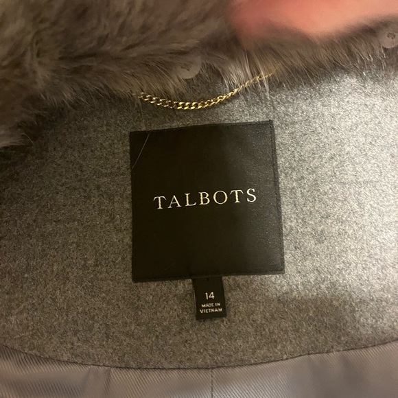 Talbots Grey Wool Coat with Faux Fur Collar sz 14 - Picture 2 of 3